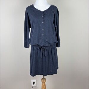 STEM‎ Dress Womens XS Blue Organic Cotton 3/4 Sleeve Smocked Drawstring Waist